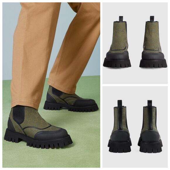 Gucci GG Jacquard Canvas Ankle Chelsea Boots Green Black 10.5/US 11 NIB $1,150 - Picture 4 of 15